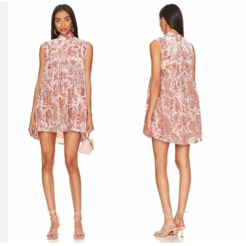 NWT Free People All The Time Velvet Mini Dress Petal Combo Pink Size XS